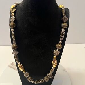 Elegant Gold and Silver Tone Beaded Necklace